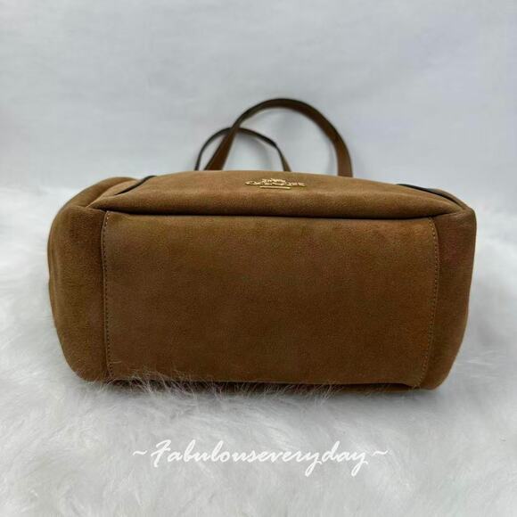 Coach Hadley Turnlock Tote Bag In Suede & Leather Gold/Sienna Brown CCC76 NWT - Picture 8 of 10